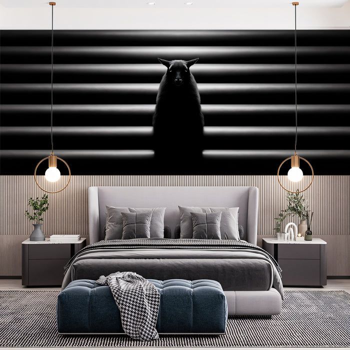 Dark Symmetrical Horizontal Pipes and Creature Wall Mural Custom Size, Peel and Stick or Non-Woven, Edgy Minimalist Wallpaper for Bedroom or Living room