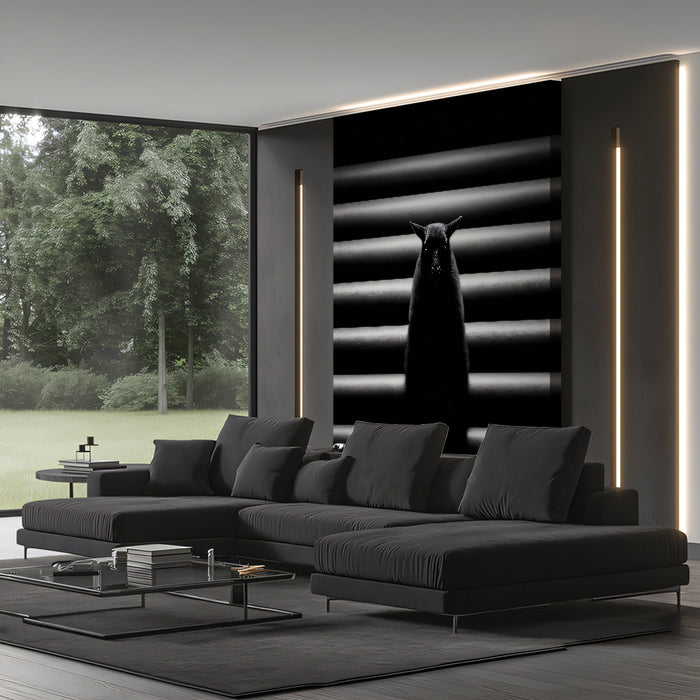 Dark Symmetrical Horizontal Pipes and Creature Wall Mural Custom Size, Peel and Stick or Non-Woven, Edgy Minimalist Wallpaper for Bedroom or Living room