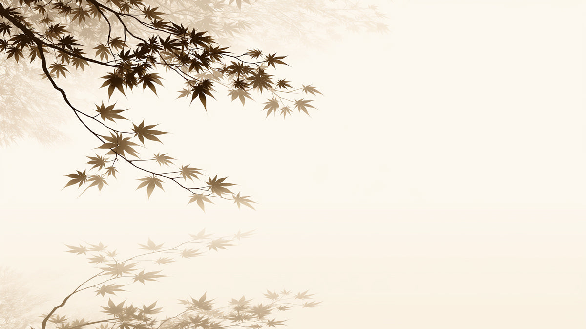 Minimalist Zen Maple Leaves and Water Reflection Wall Mural Custom Size, Peel and Stick or Non-Woven, Calming Asian Botanical Wallpaper for Bathroom or Study