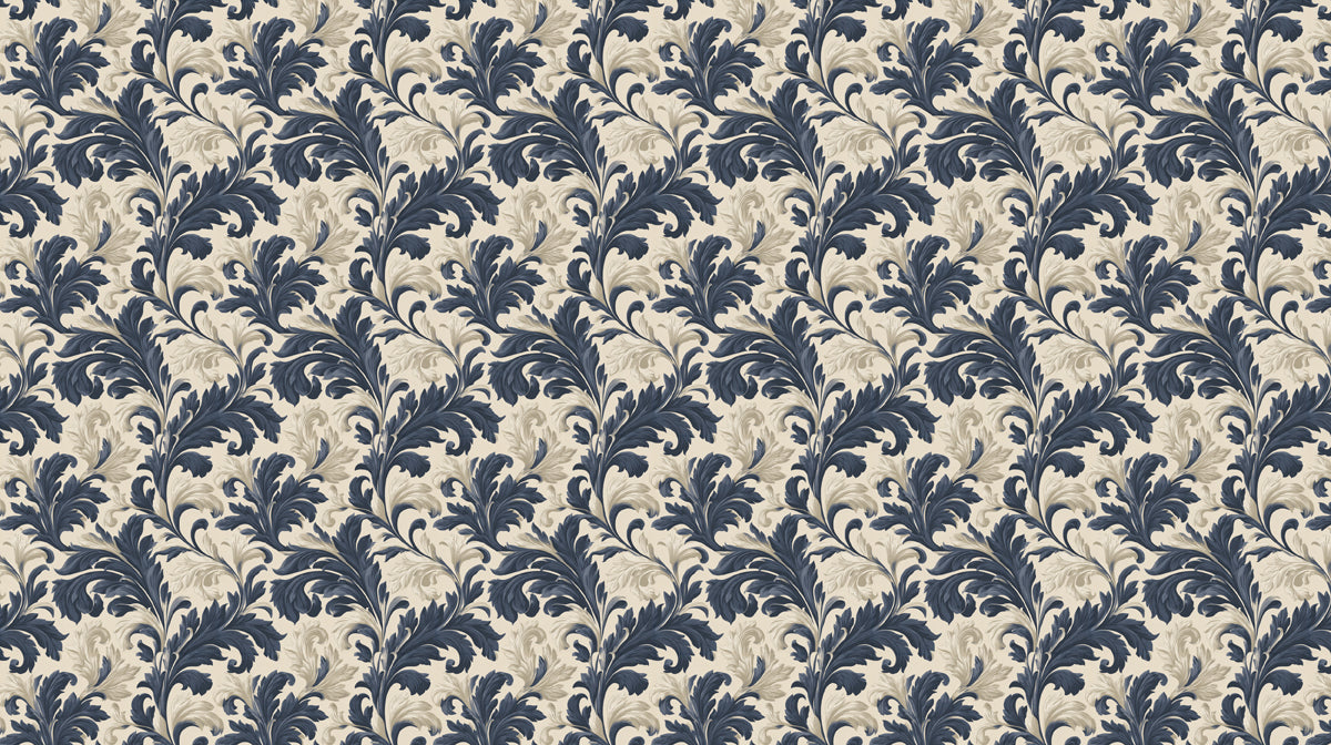 Elegant Navy Baroque Foliage Pattern Wall Mural Custom Size, Peel and Stick or Non-Woven, Luxurious Classic Damask Wallpaper for Dining Room Bedroom