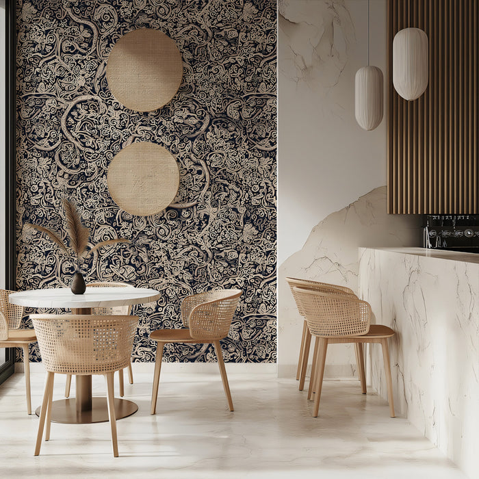 Intricate Dark Filigree Tangled Vines Wall Mural Custom Size, Peel and Stick or Non-Woven, Maximalist Gothic Texture Wallpaper for Office or Dining Room