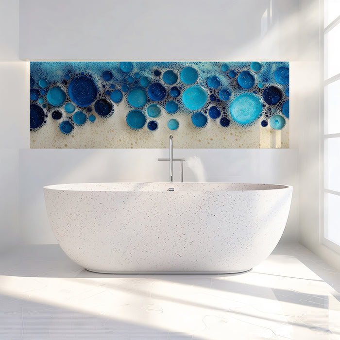 Abstract Ocean Blue Paint Bubbles Wall Mural Custom Size, Peel and Stick or Non-Woven, Modern Liquid Coastal Wallpaper for Bathroom or Gym Room