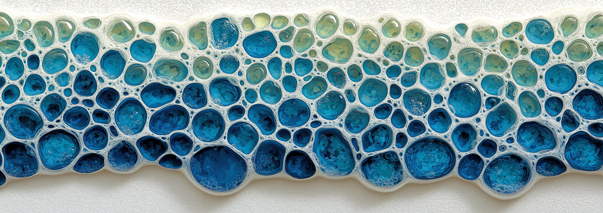 Abstract Coastal Blue Foam Bubble Wall Mural Custom Size, Peel and Stick or Non-Woven, Modern Liquid Art Wallpaper for Bathroom or Living Room