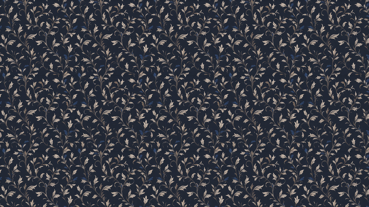 Elegant Navy and Cream Trailing Vine Wall Mural Custom Size, Peel and Stick or Non-Woven, Classic Botanical Pattern Wallpaper for Study or Dining Room
