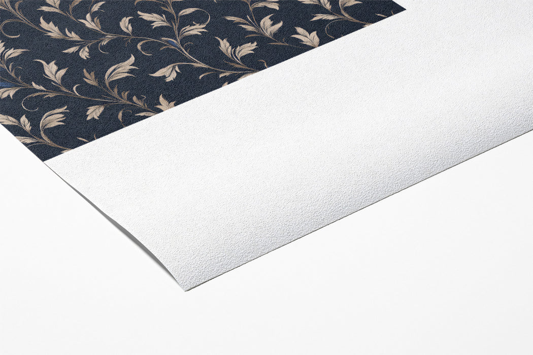 Elegant Navy and Cream Trailing Vine Wall Mural Custom Size, Peel and Stick or Non-Woven, Classic Botanical Pattern Wallpaper for Study or Dining Room