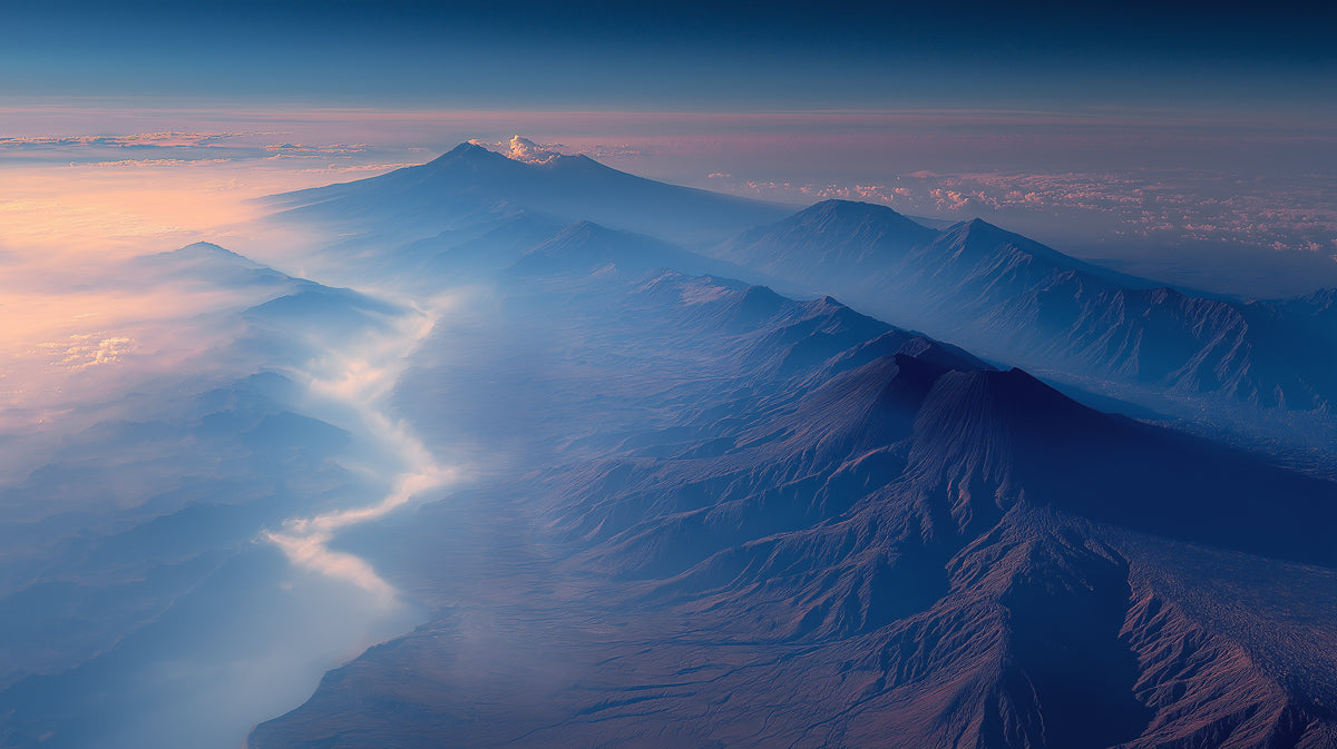 Majestic Volcanic Mountain Range Above Clouds Wall Mural Custom Size, Peel and Stick or Non-Woven, Breathtaking Sunrise Landscape Wallpaper for an entryway or commercial space