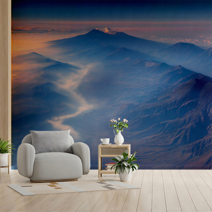 Majestic Volcanic Mountain Range Above Clouds Wall Mural Custom Size, Peel and Stick or Non-Woven, Breathtaking Sunrise Landscape Wallpaper for an entryway or commercial space