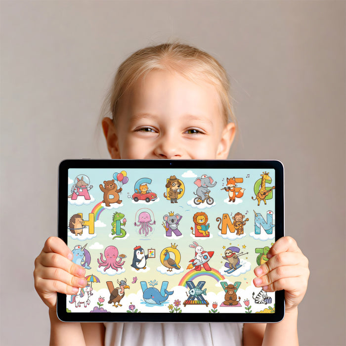 Cheerful Animal Alphabet Educational Wall Mural Custom Size, Peel and Stick or Non-Woven, Cute ABC Nursery Wallpaper for Kids Room and Playroom