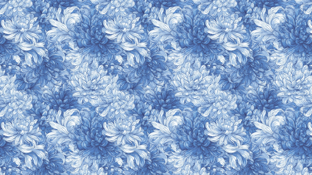 Classic Blue and White Floral Bloom Wall Mural Custom Size, Peel and Stick or Non-Woven, Elegant Porcelain Pattern Wallpaper for Office or Meeting Room or Entryway