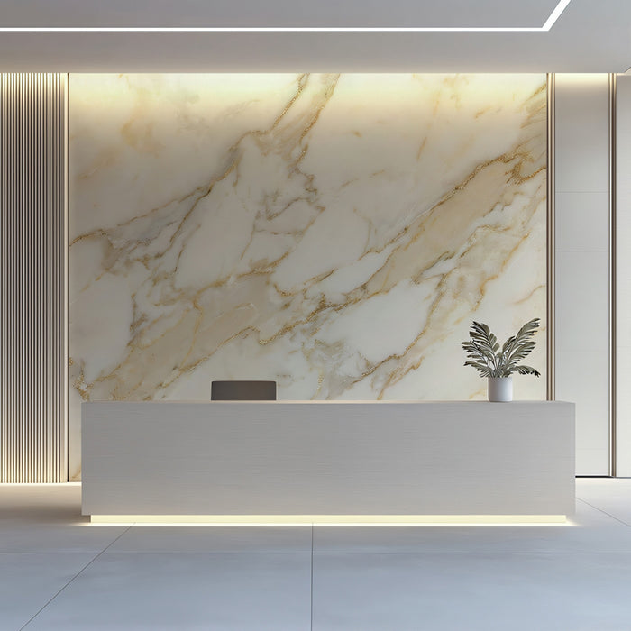 Luxurious White and Gold Marble Texture Wall Mural Custom Size, Peel and Stick or Non-Woven, Elegant Stone Abstract Wallpaper for Office and Reception