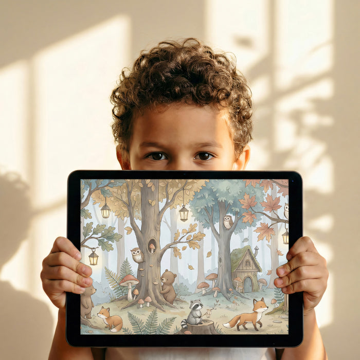 Magical Woodland Fairy Village Wall Mural Custom Size, Peel and Stick or Non-Woven, Storybook Forest Wallpaper for Nursery, Kids Room and Playroom