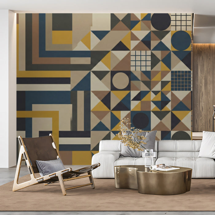 Mid-Century Modern Geometric Maze Wall Mural Custom Size, Peel and Stick or Non-Woven, Retro Abstract Pattern Wallpaper for Office or Living Room