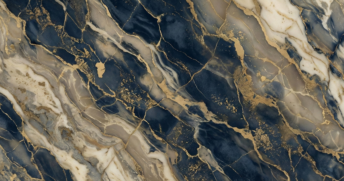 Dramatic Navy Blue and Gold Marble Texture Wall Mural Custom Size, Peel and Stick or Non-Woven, Luxurious Dark Stone Wallpaper for Living Room or Reception