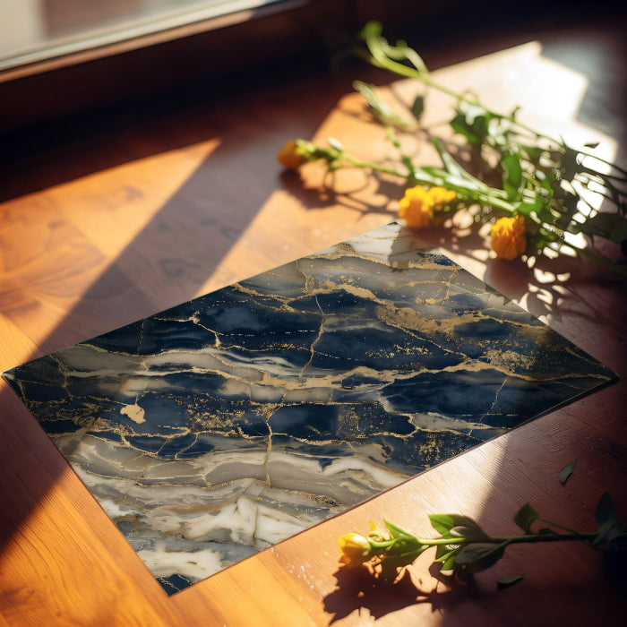 Dramatic Navy Blue and Gold Marble Texture Wall Mural Custom Size, Peel and Stick or Non-Woven, Luxurious Dark Stone Wallpaper for Living Room or Reception