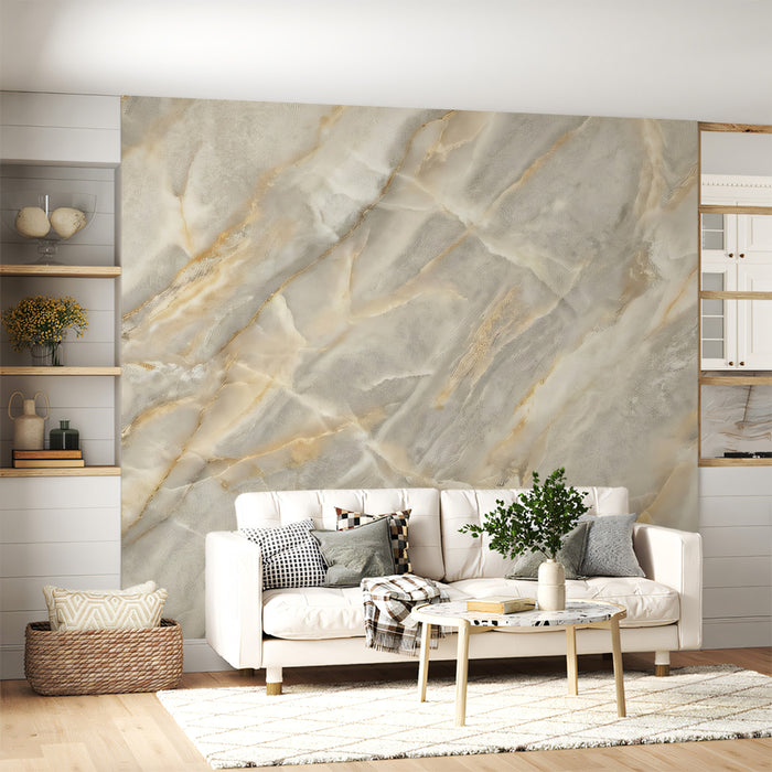 Elegant Light Grey and Gold Marble Wall Mural Custom Size, Peel and Stick or Non-Woven, Luxurious Stone Texture Wallpaper for Living Room or Exibition Hall