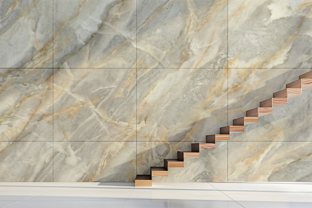 Elegant Light Grey and Gold Marble Wall Mural Custom Size, Peel and Stick or Non-Woven, Luxurious Stone Texture Wallpaper for Living Room or Exibition Hall