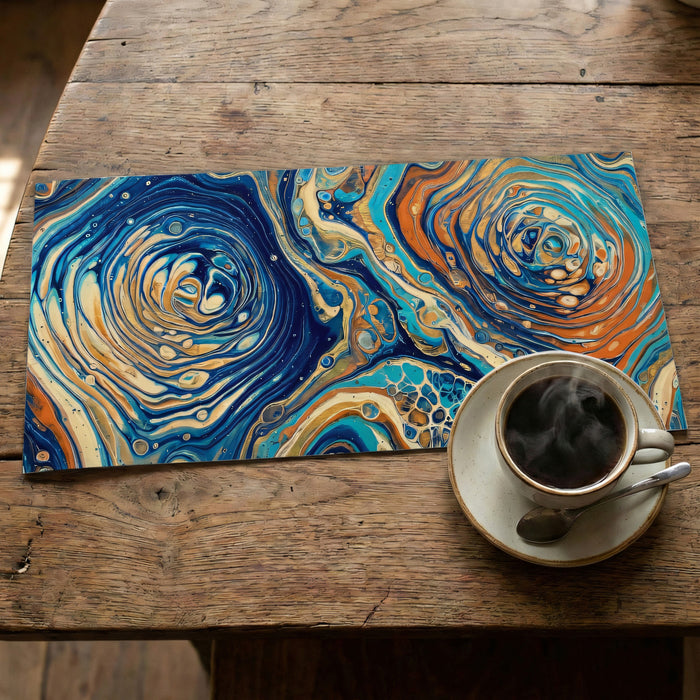 Vibrant Fluid Art Blue and Orange Swirls Wall Mural Custom Size, Peel and Stick or Non-Woven, Modern Abstract Paint Wallpaper for Entryway