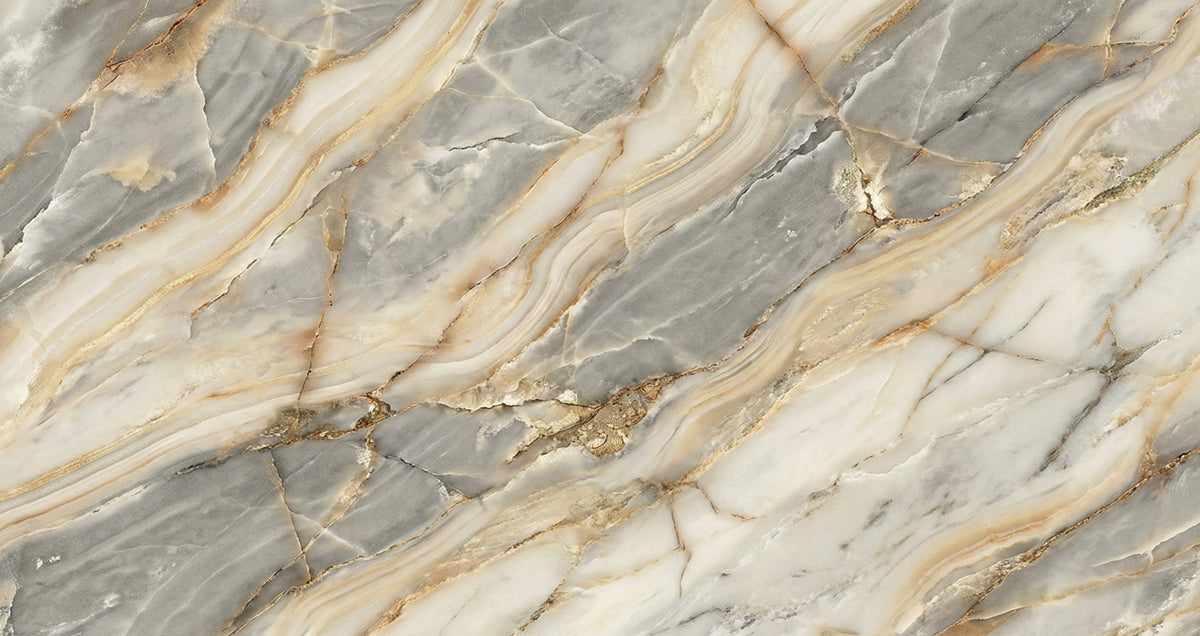 Luxurious Grey and Gold Onyx Marble Texture Wall Mural Custom Size, Peel and Stick or Non-Woven, Elegant Stone Abstract Wallpaper for Dining room or Exhibition Hall