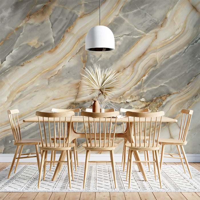 Luxurious Grey and Gold Onyx Marble Texture Wall Mural Custom Size, Peel and Stick or Non-Woven, Elegant Stone Abstract Wallpaper for Dining room or Exhibition Hall