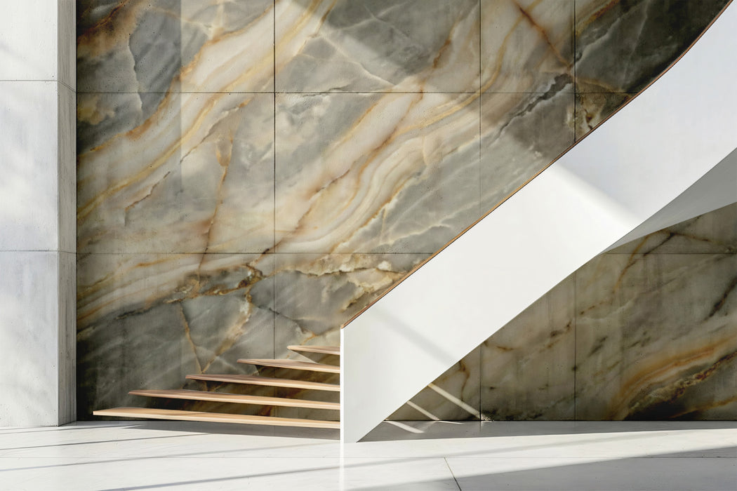 Luxurious Grey and Gold Onyx Marble Texture Wall Mural Custom Size, Peel and Stick or Non-Woven, Elegant Stone Abstract Wallpaper for Dining room or Exhibition Hall