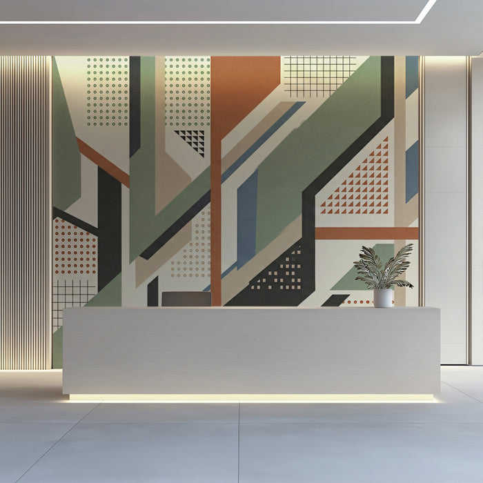 Retro Mid-Century Geometric Abstract Wall Mural Custom Size, Peel and Stick or Non-Woven, Modern Pattern Wallpaper for Reception or Exhibition Hall