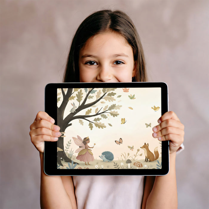 Sweet Woodland Fairy and Animals Wall Mural Custom Size, Peel and Stick or Non-Woven, Pastel Nursery Wallpaper for Kids Room and Playroom