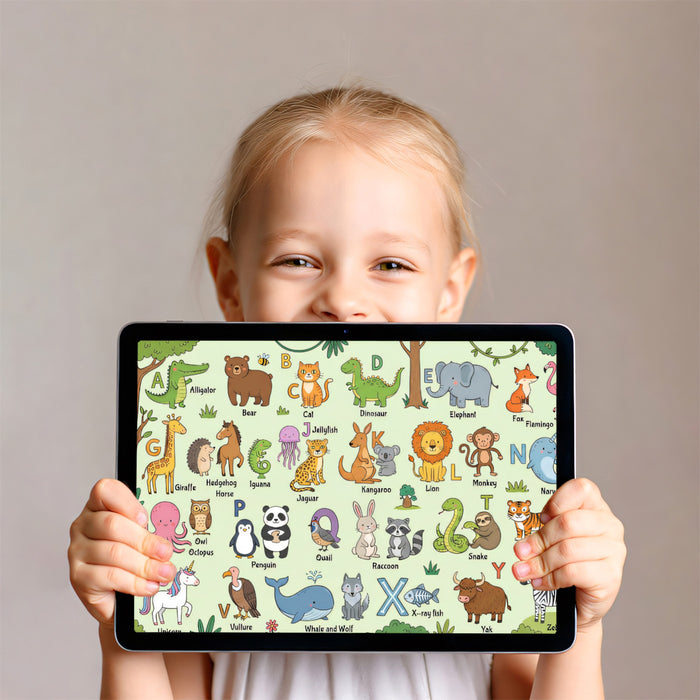 Educational Animal Alphabet Chart Wall Mural Custom Size, Peel and Stick or Non-Woven, Cute ABC Wallpaper for Nursery Kids Room and Playroom