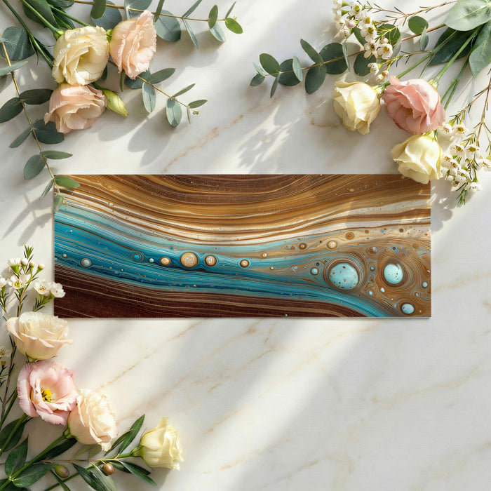 Earthy Turquoise and Copper Liquid Strata Wall Mural Custom Size, Peel and Stick or Non-Woven, Abstract Coastal Fluid Art Wallpaper for a Shop or Hall