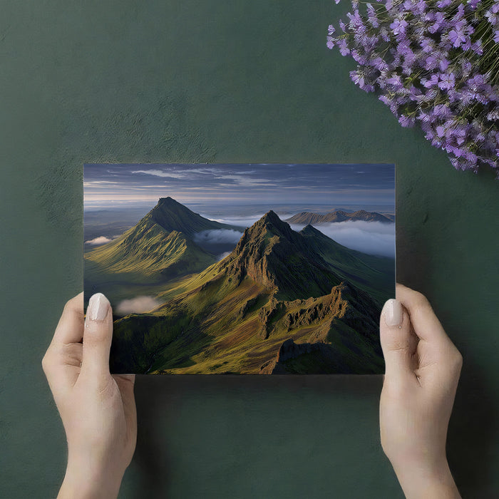 Cinematic Green Mountain Landscape Wallpaper, Mist Volcanic Peak Mural, Nature Inspired Living Room Decor, Custom Large Scale Wall Art