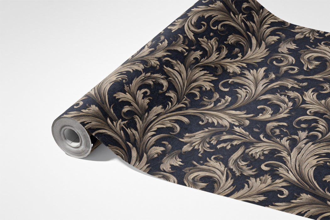 Ornate Victorian Damask Wallpaper, Classic Acanthus Leaf Mural, Luxury Dark Interior Decor, Premium Peel and Stick Traditional Pattern
