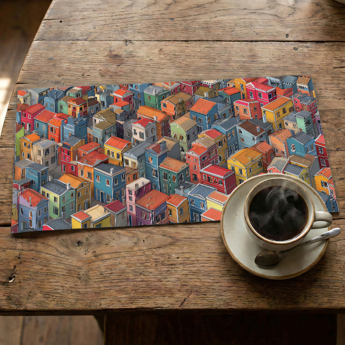 Colorful Mediterranean Village Wallpaper, Isometric Travel Style Mural, Vibrant Playroom Decor, Custom Artistic Peel and Stick Wall Covering