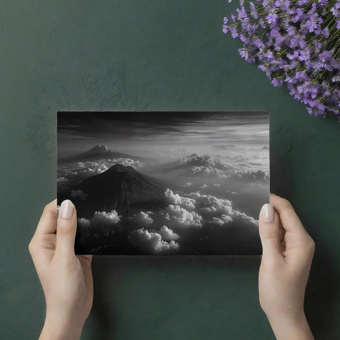 Dramatic B&W Volcanic Peak Wallpaper, black and white Aerial Landscape Mural, Modern Industrial Wall Decor, Custom Large Scale Peel and Stick