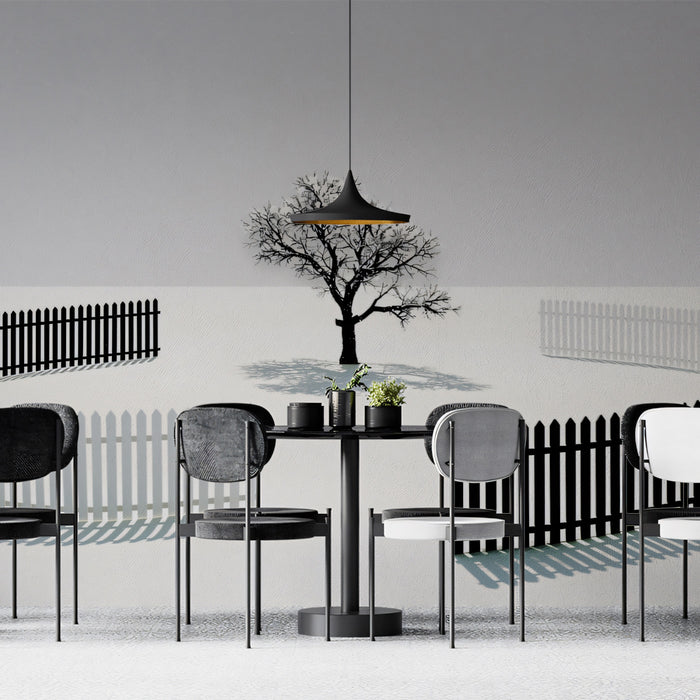 Minimalist Tree and Fence Wallpaper, Surreal B&W Landscape Mural, Modern Conceptual Wall Art, Custom Size Peel and Stick black and white Decor