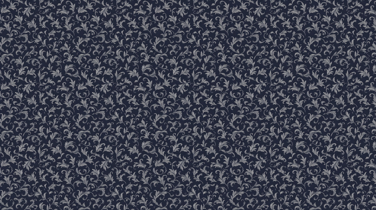 Delicate Silver Vine Wallpaper, Navy Blue Damask Pattern, Classic Elegant Wall Covering, Custom Size Peel and Stick Traditional Decor