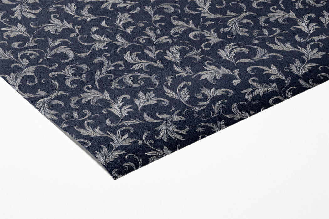 Delicate Silver Vine Wallpaper, Navy Blue Damask Pattern, Classic Elegant Wall Covering, Custom Size Peel and Stick Traditional Decor