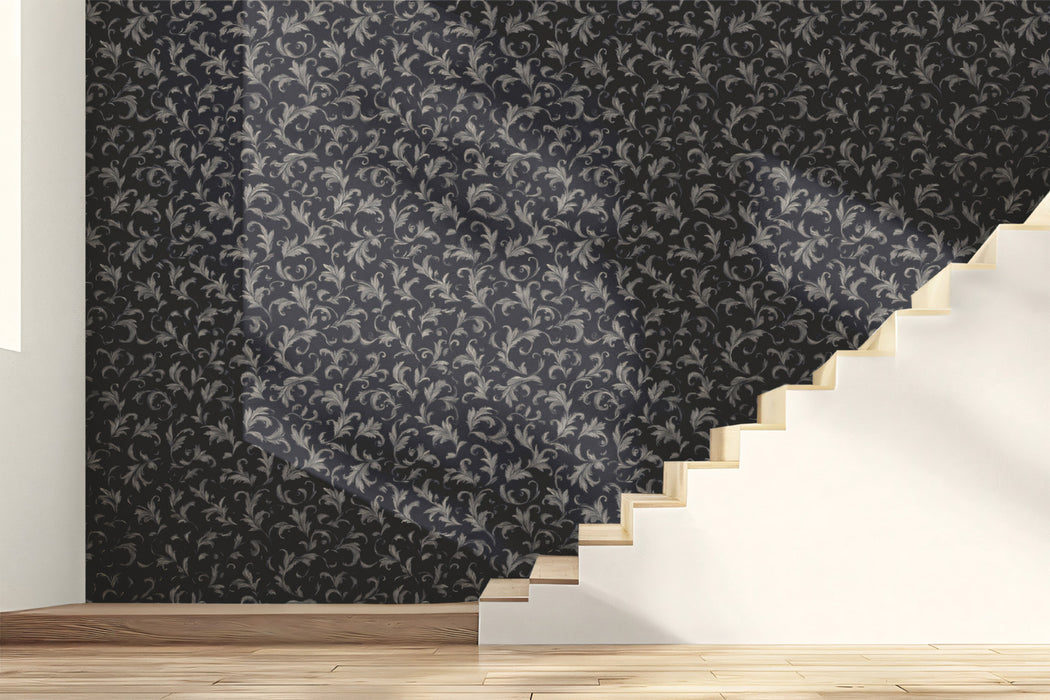 Delicate Silver Vine Wallpaper, Navy Blue Damask Pattern, Classic Elegant Wall Covering, Custom Size Peel and Stick Traditional Decor