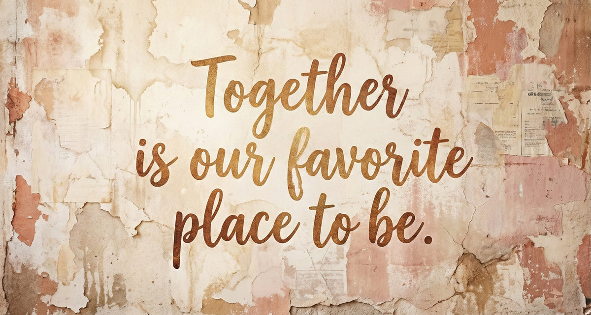 Rustic Quote Wallpaper "Together is Our Favorite Place", Shabby Chic Wall Mural, Warm Text Art Decor, Custom Size Peel and Stick Typography