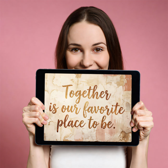 Rustic Quote Wallpaper "Together is Our Favorite Place", Shabby Chic Wall Mural, Warm Text Art Decor, Custom Size Peel and Stick Typography