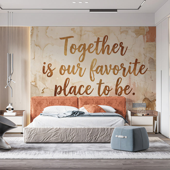 Rustic Quote Wallpaper "Together is Our Favorite Place", Shabby Chic Wall Mural, Warm Text Art Decor, Custom Size Peel and Stick Typography
