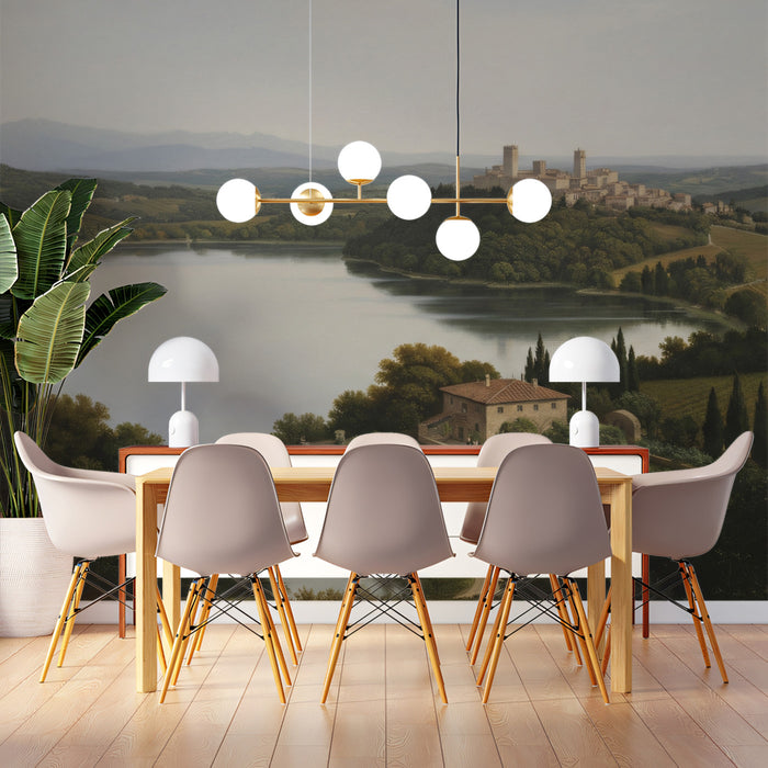 Classical Italian Landscape Wallpaper, Oil Painting Style Wall Mural, Tuscany Vineyard Decor, Custom Large Scale Peel and Stick Art