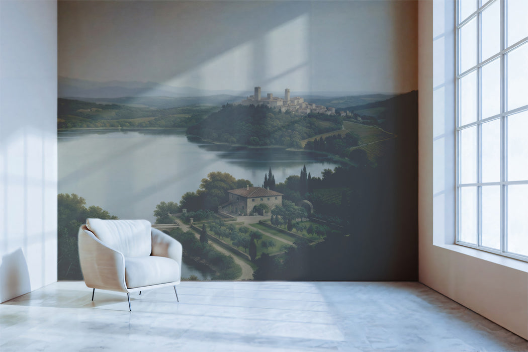 Classical Italian Landscape Wallpaper, Oil Painting Style Wall Mural, Tuscany Vineyard Decor, Custom Large Scale Peel and Stick Art