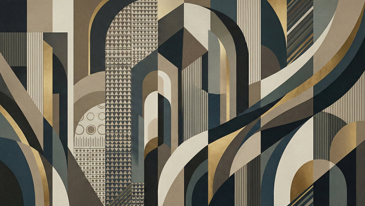 Modern Art Deco Geometric Wallpaper, Abstract Architectural Wall Mural, Mid-Century Modern Decor, Custom Size Peel and Stick