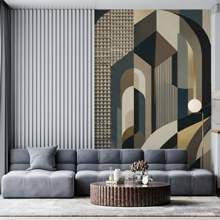 Modern Art Deco Geometric Wallpaper, Abstract Architectural Wall Mural, Mid-Century Modern Decor, Custom Size Peel and Stick