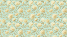 Floral wallpaper pattern featuring cream chrysanthemums and sage leaves on a mint green background.