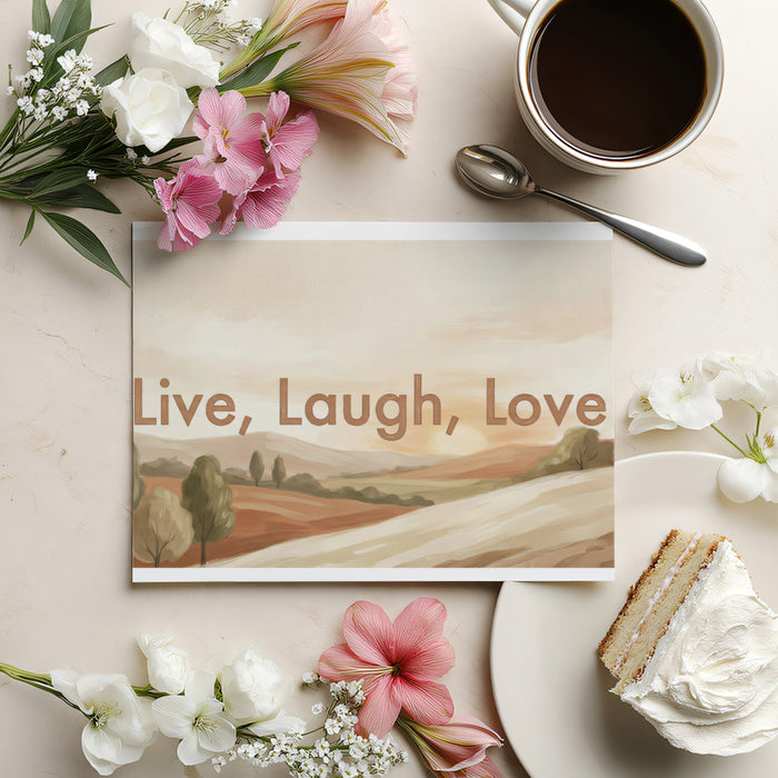 "Live, Laugh, Love" Landscape Wallpaper, Warm Earth Tone Quote Mural, Inspirational Wall Decor, Custom Size Peel and Stick Typography