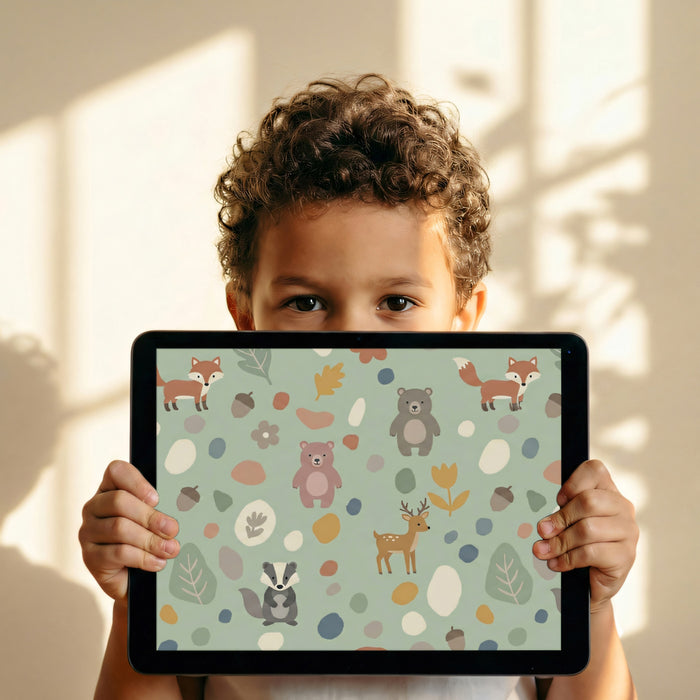 Sage Green Woodland Friends Wallpaper, Forest Animal Nursery Mural, Neutral Scandi Kids Decor, Custom Size Removable Peel and Stick