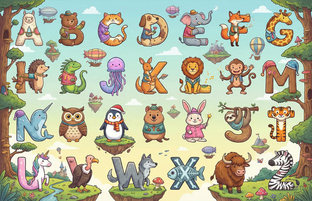 Animal Alphabet Kids Wallpaper, Educational ABC Wall Mural, Whimsical Nursery Decor, Custom Size Peel and Stick Learning Wall Art