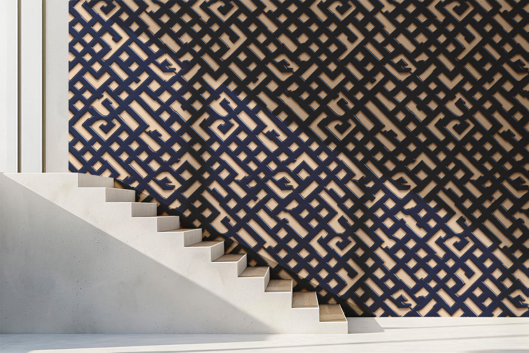 Navy Blue Lattice Wallpaper, Geometric Moroccan Pattern Mural, Islamic Inspired Wall Decor, Custom Size Premium Peel and Stick