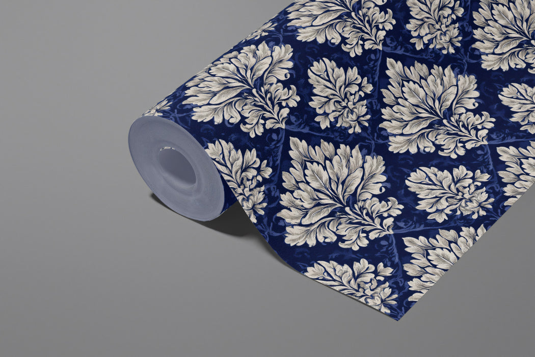 Royal Navy Blue Damask Wallpaper, Ornate Luxury Wall Mural, Classic Victorian Decor, Custom Size Peel and Stick Fabric Wall Art