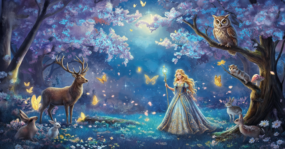 Enchanted Forest Fairy Wallpaper, Magical Woodland Animal Mural, Princess Fantasy Nursery, Custom Size Peel and Stick Kids Decor